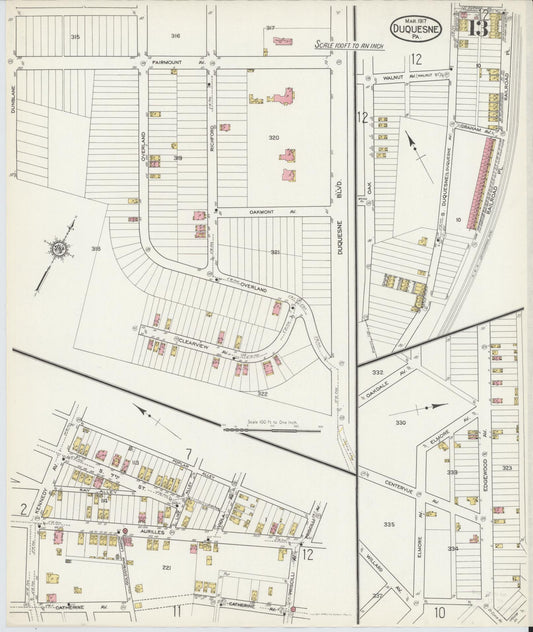 Sanborn Fire Insurance Map from Duquesne, Allegheny County, Pennsylvania (1917), Sheet #0013 - Historic Sanborn Fire Insurance Map Print, vintage old map wall art, antique decor, genealogy gift, Pennsylvania Pennsylvania map