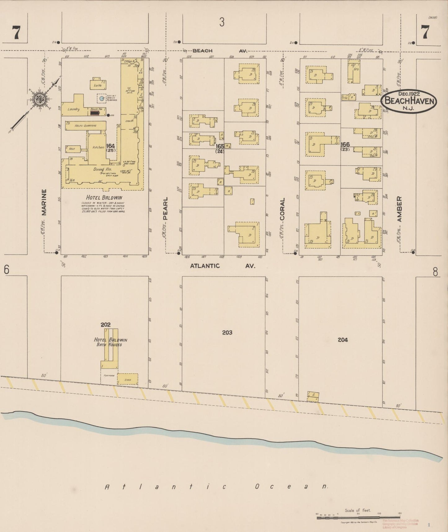 Sanborn Fire Insurance Map from Beach Haven, Ocean County, New Jersey (1922), Sheet #0007 - Complete Map Set gallery image, historic Sanborn map, vintage wall art, New Jersey New Jersey