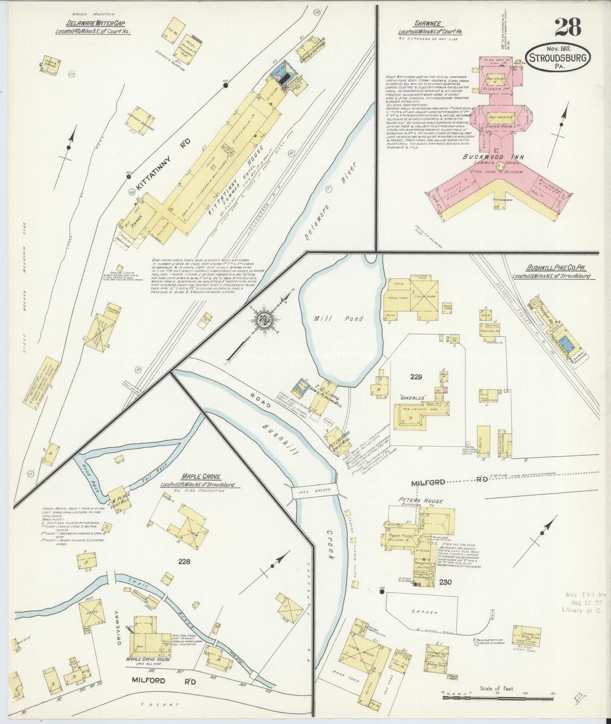 Sanborn Fire Insurance Map from Stroudsburg, Monroe County, Pennsylvania (1912), Sheet #0028 - Historic Sanborn Fire Insurance Map Print, vintage old map wall art, antique decor, genealogy gift, Pennsylvania Pennsylvania map