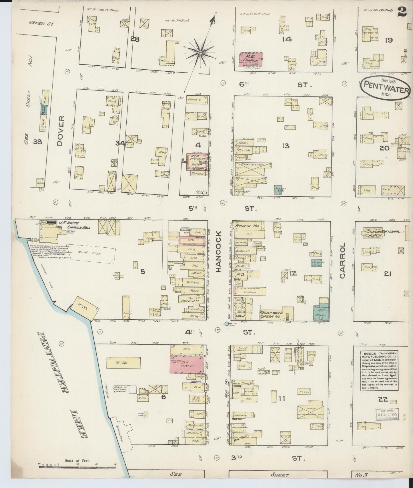 Sanborn Fire Insurance Map from Pentwater, Oceana County, Michigan (1883), Sheet #0002 - Complete Map Set gallery image, historic Sanborn map, vintage wall art, Michigan Michigan
