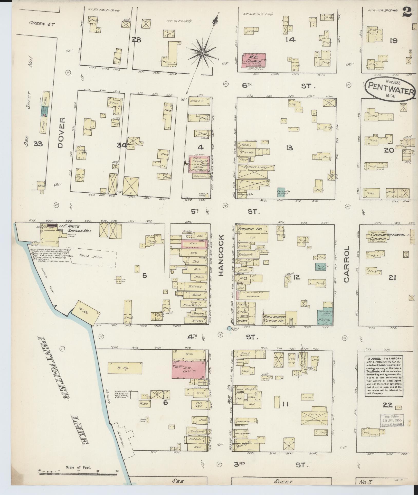 Sanborn Fire Insurance Map from Pentwater, Oceana County, Michigan (1883), Sheet #0002 - Complete Map Set gallery image, historic Sanborn map, vintage wall art, Michigan Michigan