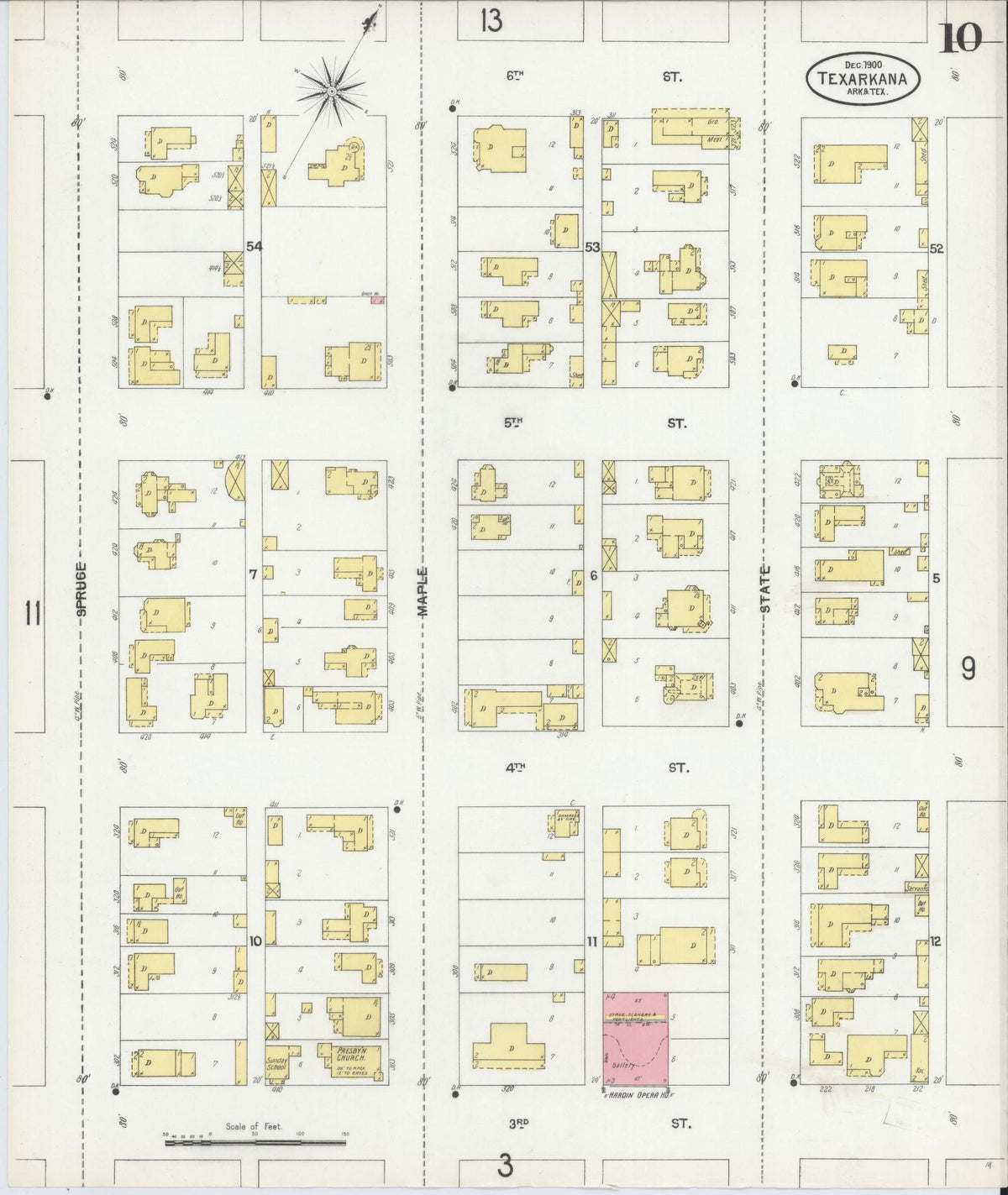 Sanborn Fire Insurance Map from Texarkana, Bowie County, Texas (1900), Sheet #0010 - Complete Map Set gallery image, historic Sanborn map, vintage wall art, Texas Texas