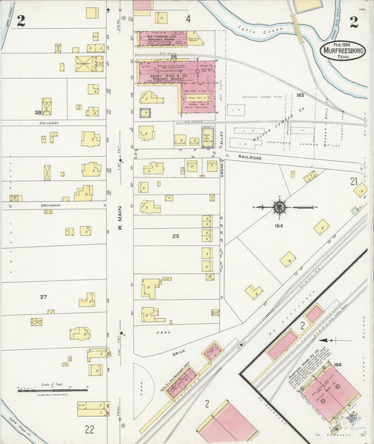 Sanborn Fire Insurance Map from Murfreesboro, Rutherford County, Tennessee (1924), Sheet #0002 - Historic Sanborn Fire Insurance Map Print, vintage old map wall art, antique decor, genealogy gift, Tennessee Tennessee map