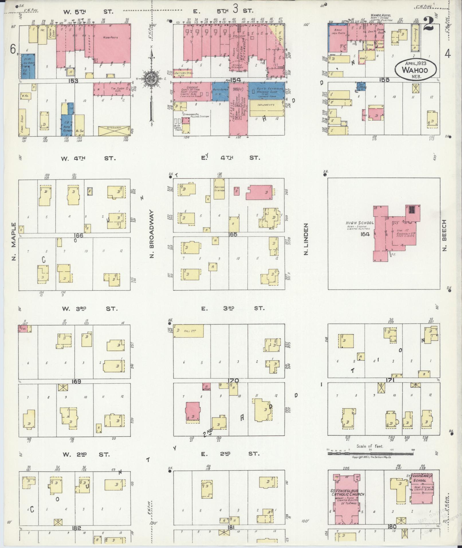 Sanborn Fire Insurance Map from Wahoo, Saunders County, Nebraska (1923), Sheet #0002 - Complete Map Set gallery image, historic Sanborn map, vintage wall art, Nebraska Nebraska