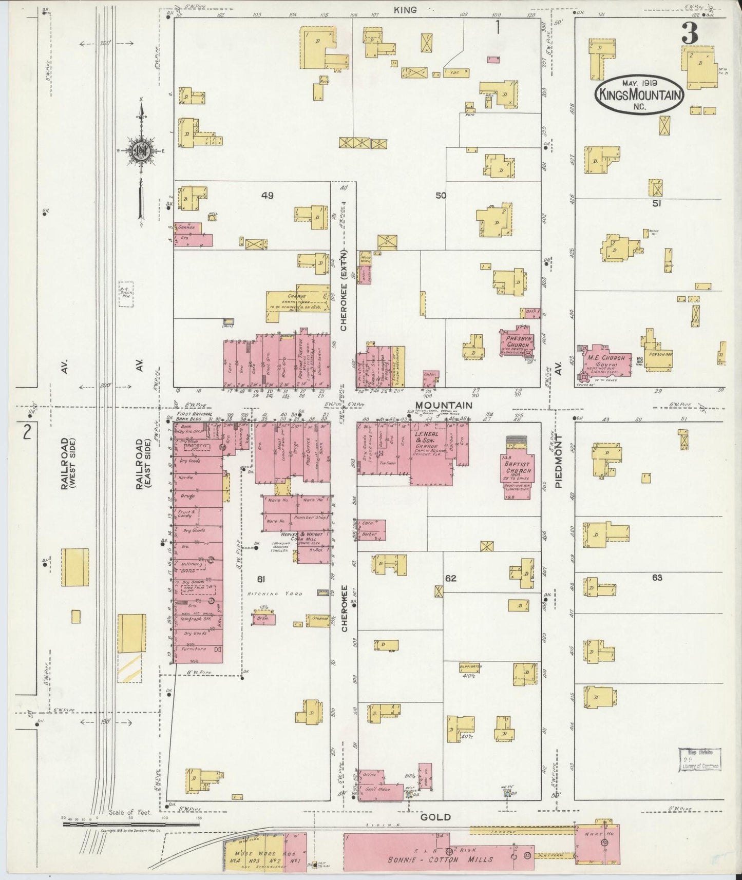 Sanborn Fire Insurance Map from Kings Mountain, Cleveland County, North Carolina (1919), Sheet #0003 - Complete Map Set gallery image, historic Sanborn map, vintage wall art, North Carolina North Carolina