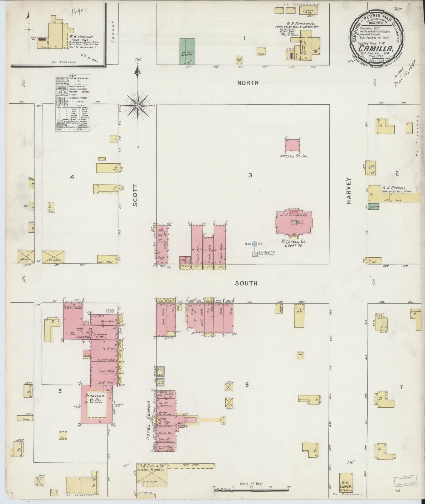 Sanborn Fire Insurance Map from Camilla, Mitchell County, Georgia (1895), Sheet #0001 - Historic Sanborn Fire Insurance Map Print, vintage old map wall art, antique decor, genealogy gift, Georgia Georgia map