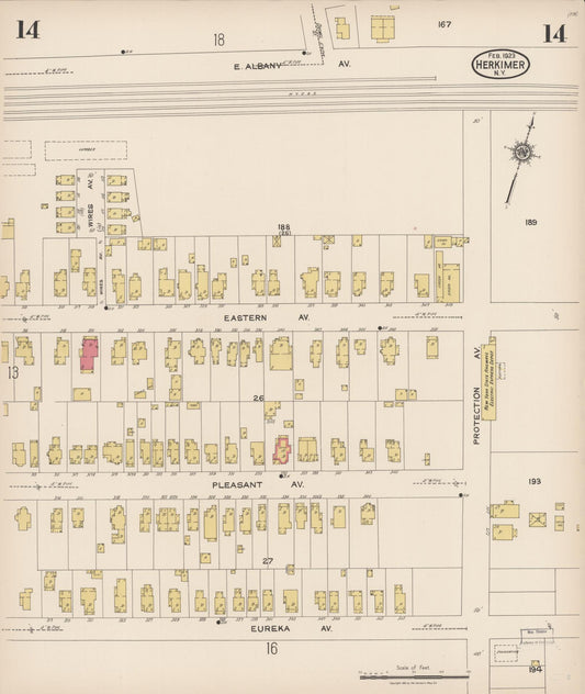 Sanborn Fire Insurance Map from Herkimer, Herkimer County, New York (1923), Sheet #0014 - Historic Sanborn Fire Insurance Map Print, vintage old map wall art, antique decor, genealogy gift, New York New York map
