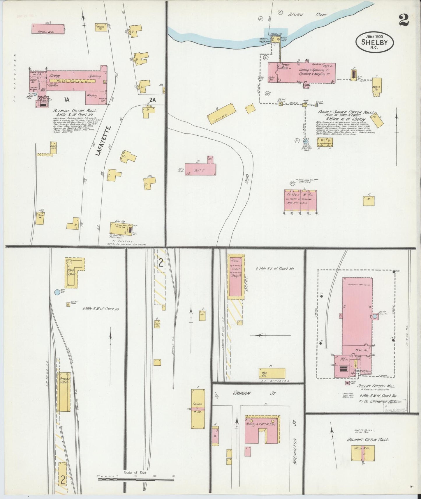 Sanborn Fire Insurance Map from Shelby, Cleveland County, North Carolina (1900), Sheet #0002 - Complete Map Set gallery image, historic Sanborn map, vintage wall art, North Carolina North Carolina