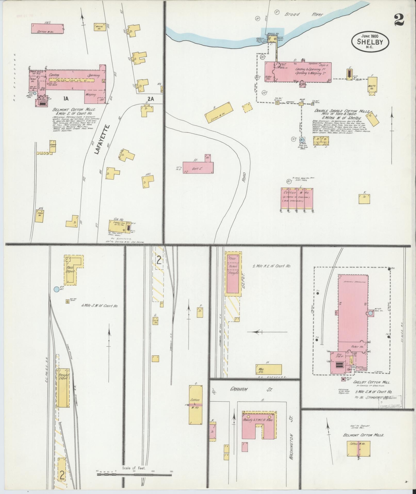 Sanborn Fire Insurance Map from Shelby, Cleveland County, North Carolina (1900), Sheet #0002 - Complete Map Set gallery image, historic Sanborn map, vintage wall art, North Carolina North Carolina