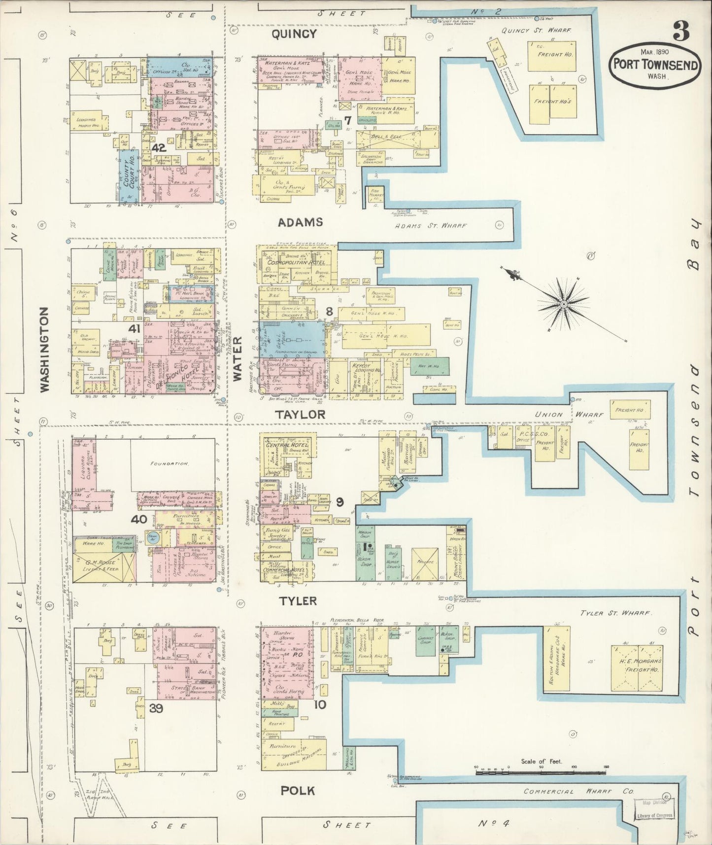 Sanborn Fire Insurance Map from Port Townsend, Jefferson County, Washington (1890), Sheet #0003 - Complete Map Set gallery image, historic Sanborn map, vintage wall art, Washington Washington