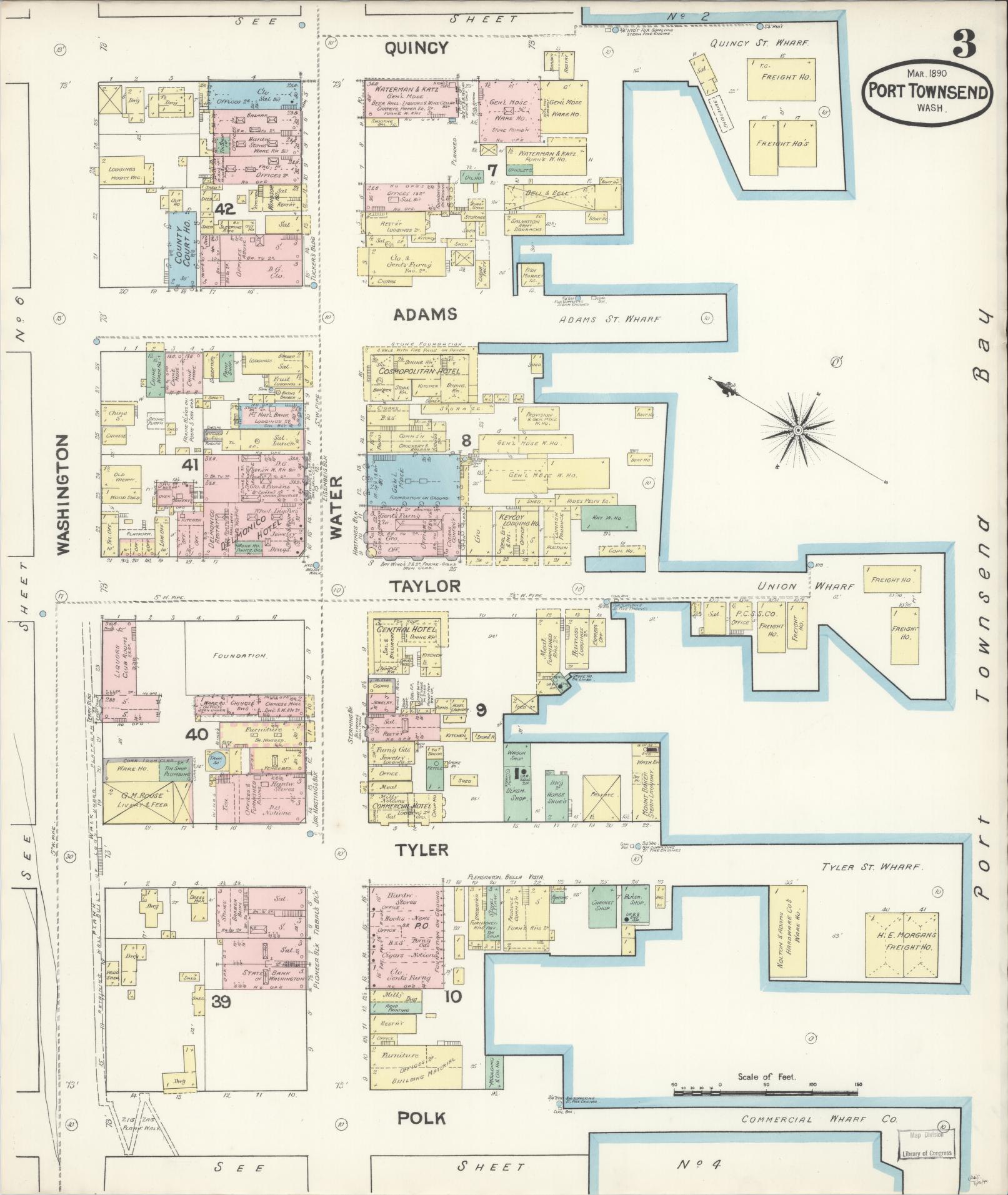 Sanborn Fire Insurance Map from Port Townsend, Jefferson County, Washington (1890), Sheet #0003 - Complete Map Set gallery image, historic Sanborn map, vintage wall art, Washington Washington