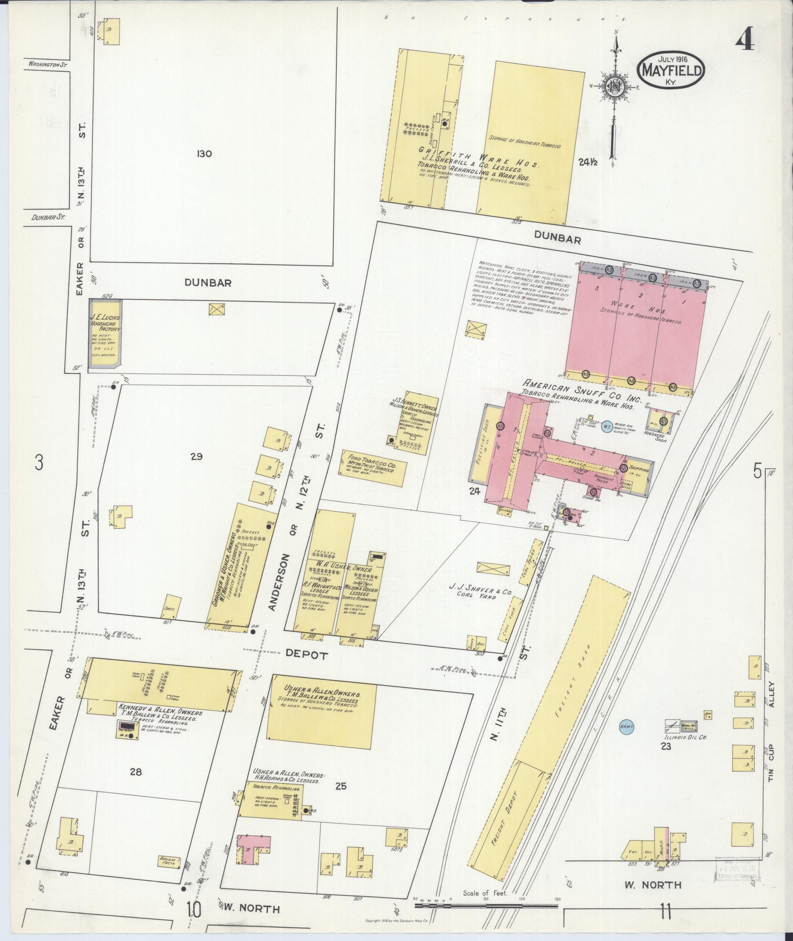 Sanborn Fire Insurance Map from Mayfield, Graves County, Kentucky (1916), Sheet #0004 - Complete Map Set gallery image, historic Sanborn map, vintage wall art, Kentucky Kentucky