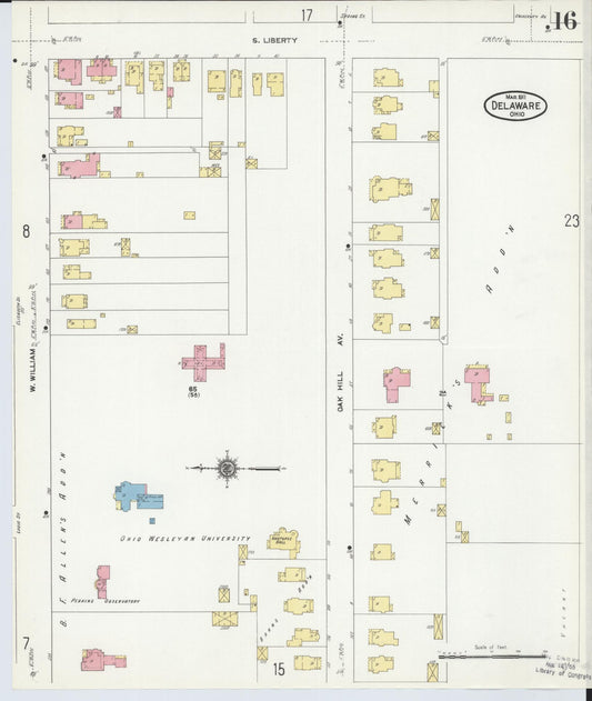 Sanborn Fire Insurance Map from Delaware, Delaware County, Ohio (1911), Sheet #0016 - Historic Sanborn Fire Insurance Map Print, vintage old map wall art, antique decor, genealogy gift, Ohio Ohio map