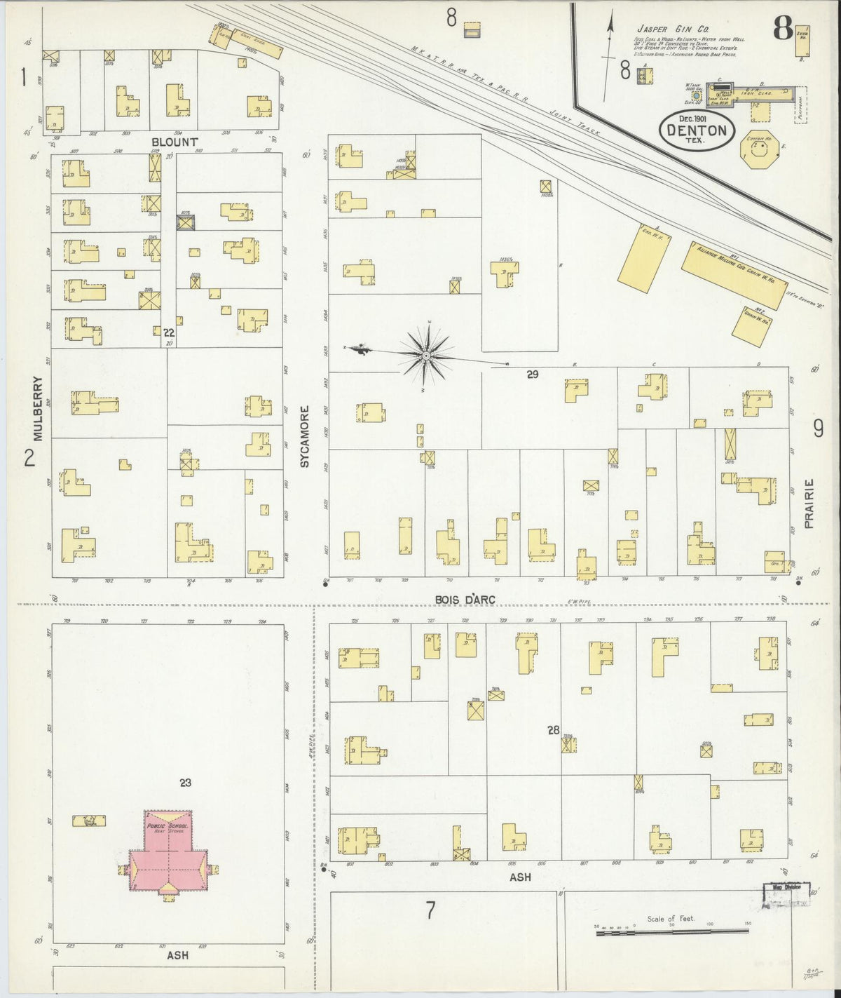 Sanborn Fire Insurance Map from Denton, Denton County, Texas (1901), Sheet #0008 - Complete Map Set gallery image, historic Sanborn map, vintage wall art, Texas Texas