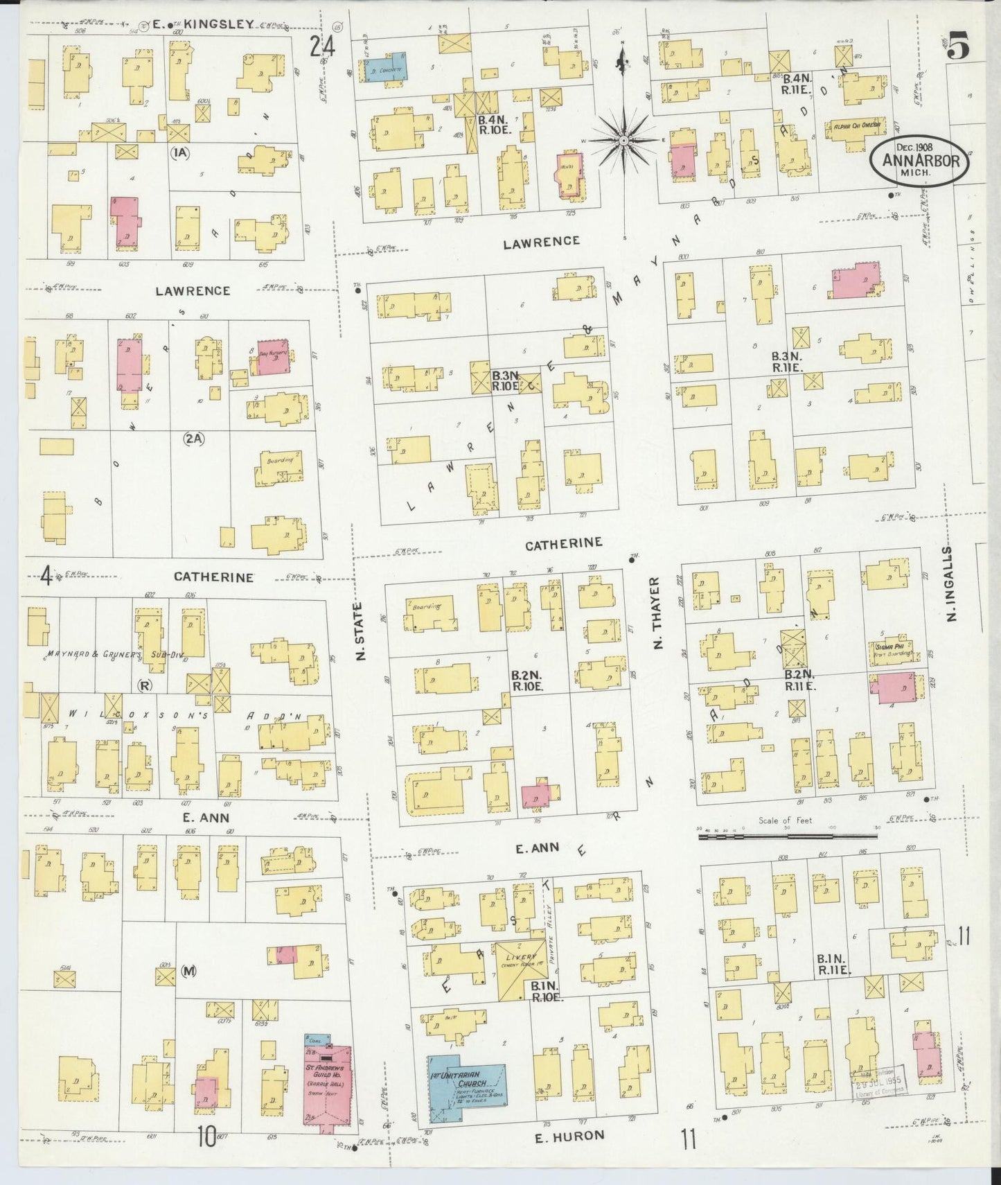 Sanborn Fire Insurance Map from Ann Arbor, Washtenaw County, Michigan (1908), Sheet #0005 - Historic Sanborn Fire Insurance Map Print, vintage old map wall art, antique decor, genealogy gift, Michigan Michigan map