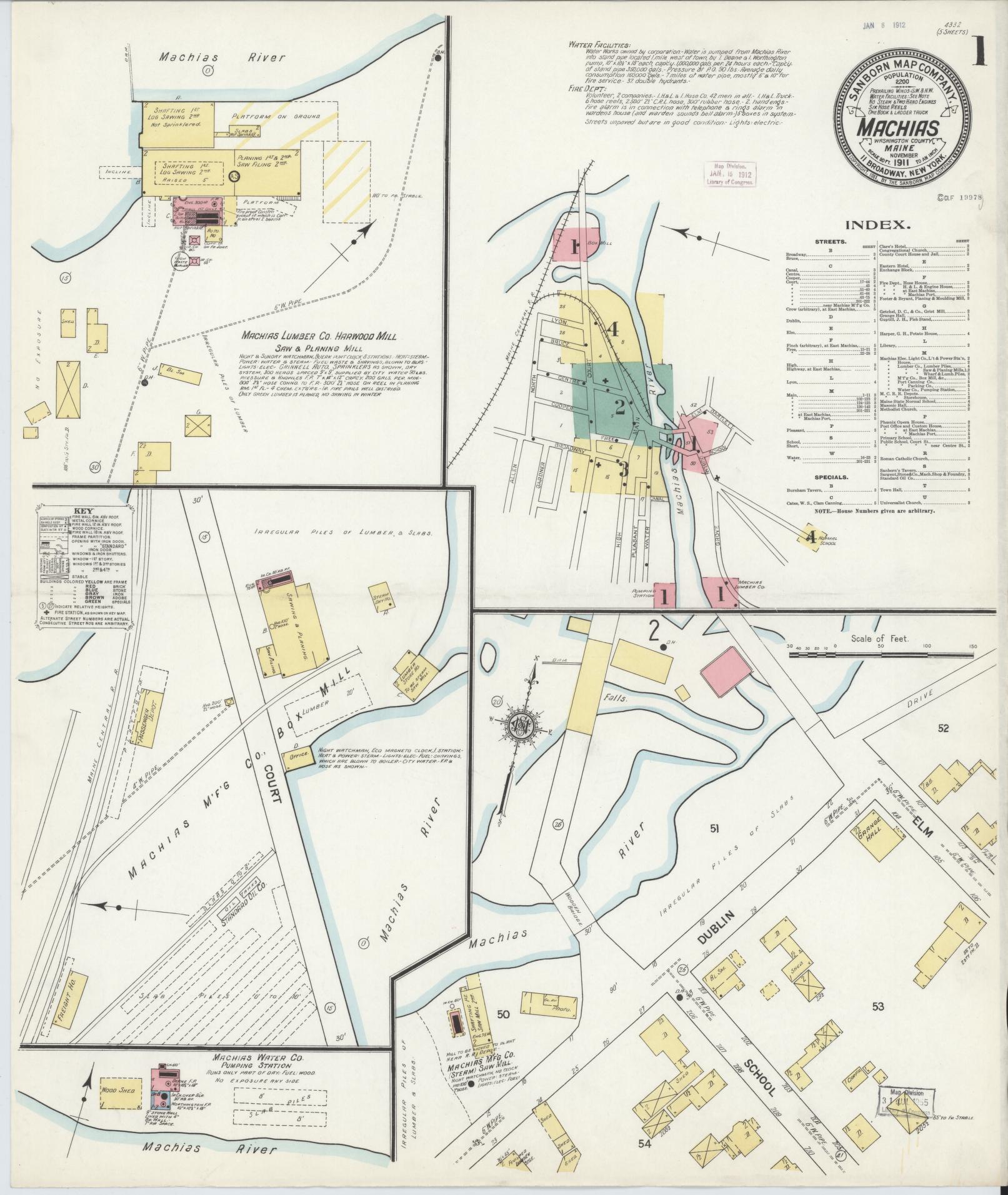 Sanborn Fire Insurance Map from Machias, Washington County, Maine. (1911) – Historic Sanborn Fire Insurance Map Print