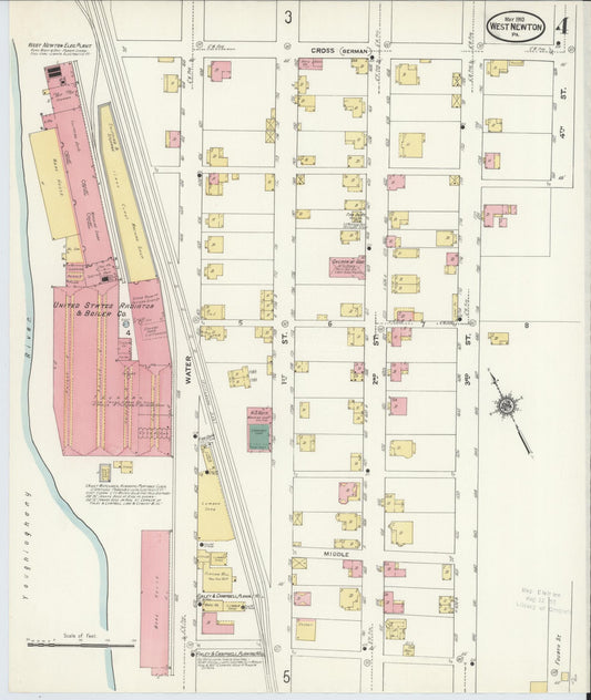 Sanborn Fire Insurance Map from West Newton, Westmoreland County, Pennsylvania (1910), Sheet #0004 - Historic Sanborn Fire Insurance Map Print, vintage old map wall art, antique decor, genealogy gift, Pennsylvania Pennsylvania map