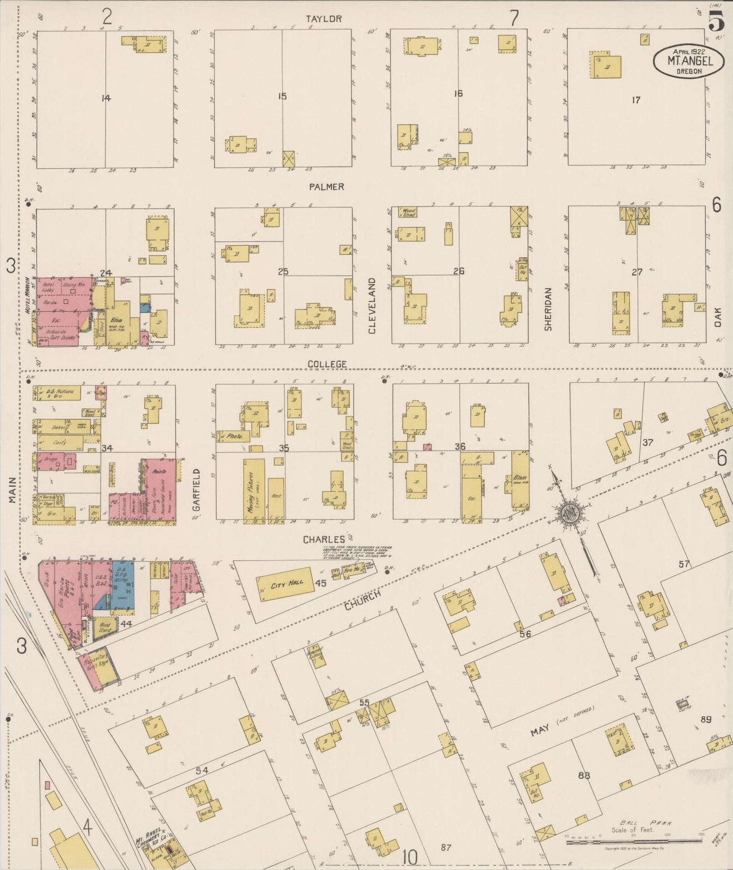 Sanborn Fire Insurance Map from Mount Angel, Marion County, Oregon (1922), Sheet #0005 - Complete Map Set gallery image, historic Sanborn map, vintage wall art, Oregon Oregon