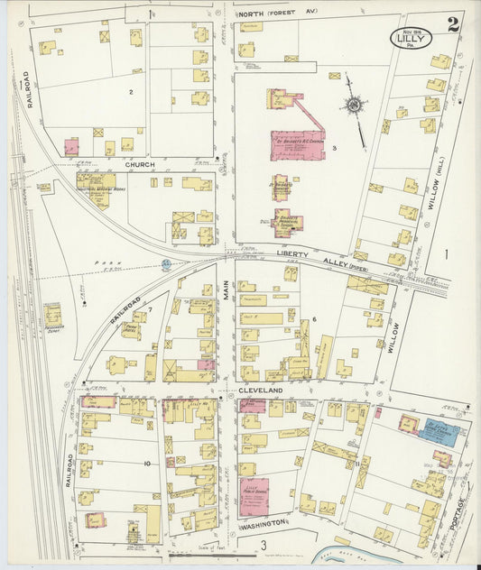 Sanborn Fire Insurance Map from Lilly, Cambria County, Pennsylvania (1916), Sheet #0002 - Historic Sanborn Fire Insurance Map Print, vintage old map wall art, antique decor, genealogy gift, Pennsylvania Pennsylvania map
