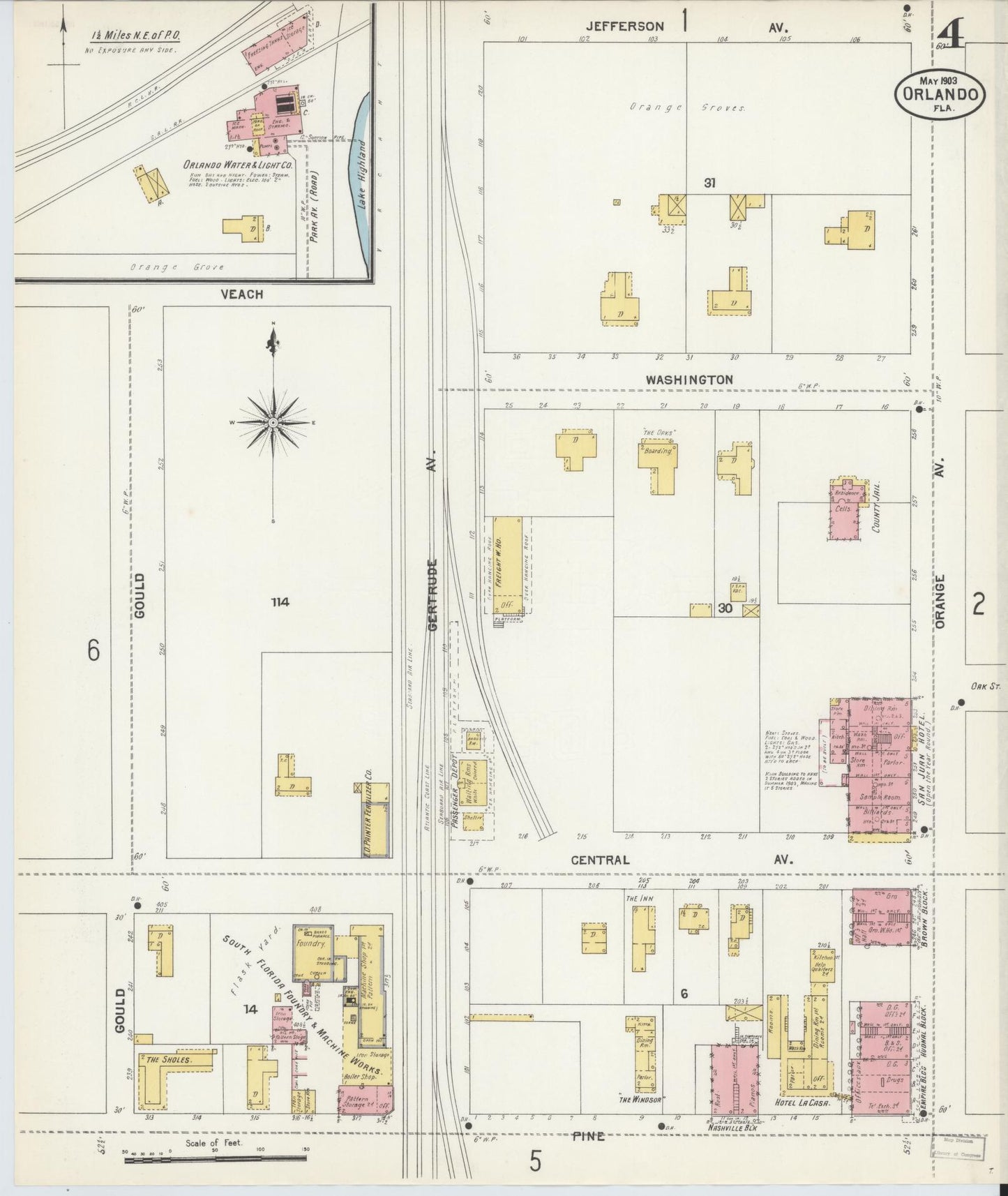 Sanborn Fire Insurance Map from Orlando, Orange County, Florida (1903), Sheet #0004 - Complete Map Set gallery image, historic Sanborn map, vintage wall art, Florida Florida