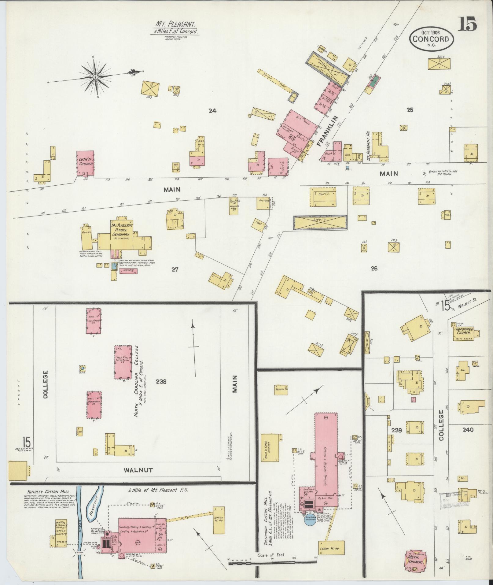 Sanborn Fire Insurance Map from Concord, Cabarrus County, North Carolina (1906), Sheet #0015 - Historic Sanborn Fire Insurance Map Print, vintage old map wall art, antique decor, genealogy gift, North Carolina North Carolina map