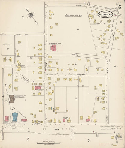 Sanborn Fire Insurance Map from Williamstown, Berkshire County, Massachusetts (1922), Sheet #0005 - Historic Sanborn Fire Insurance Map Print, vintage old map wall art, antique decor, genealogy gift, Massachusetts Massachusetts map