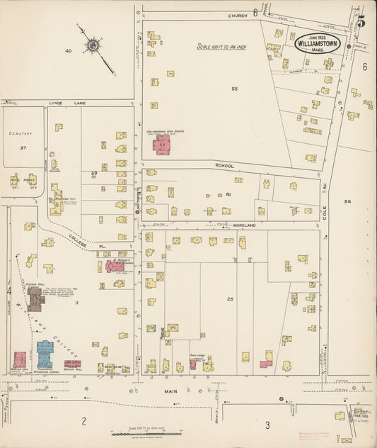 Sanborn Fire Insurance Map from Williamstown, Berkshire County, Massachusetts (1922), Sheet #0005 - Historic Sanborn Fire Insurance Map Print, vintage old map wall art, antique decor, genealogy gift, Massachusetts Massachusetts map