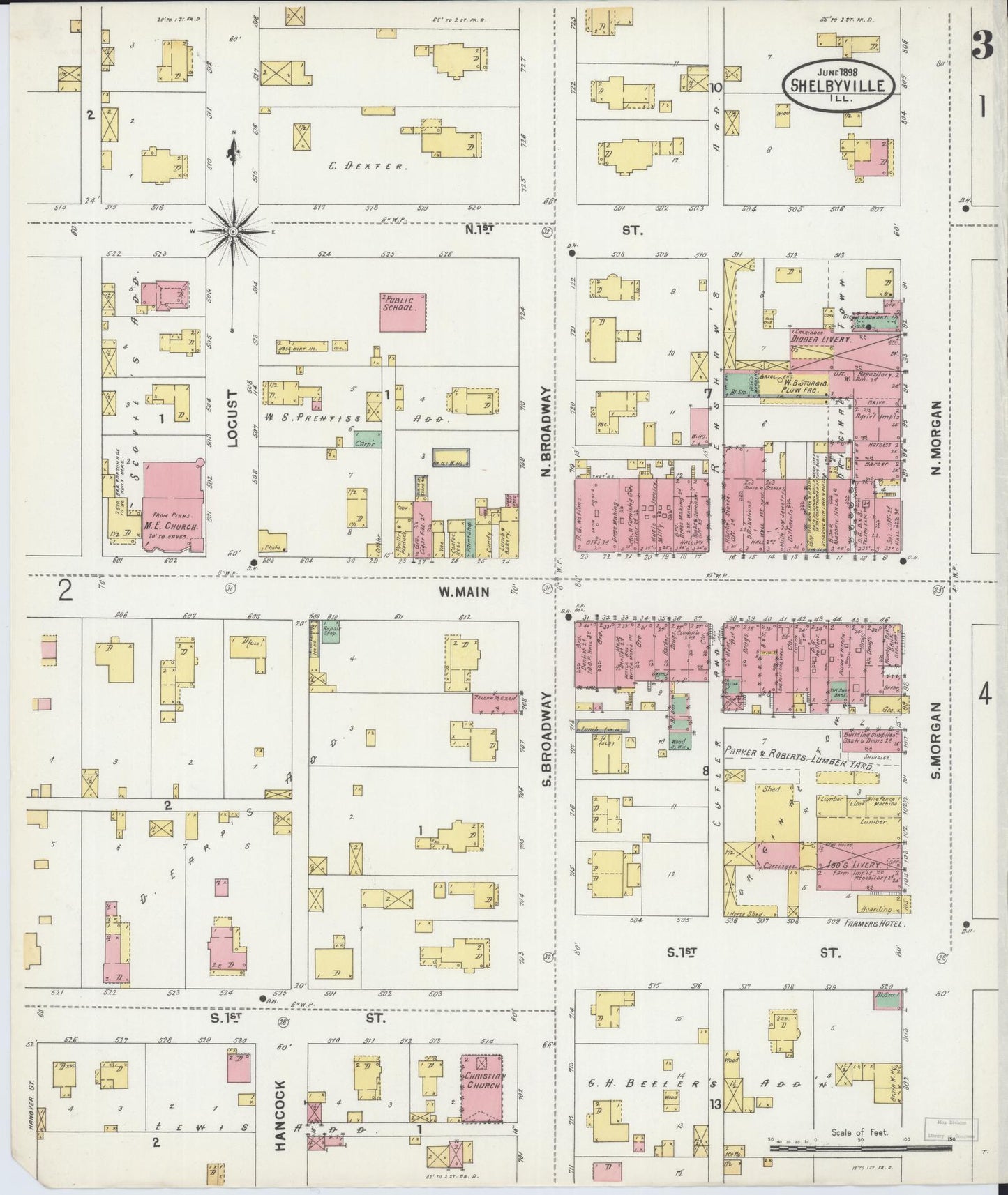 Sanborn Fire Insurance Map from Shelbyville, Shelby County, Illinois (1898), Sheet #0003 - Complete Map Set gallery image, historic Sanborn map, vintage wall art, Illinois Illinois