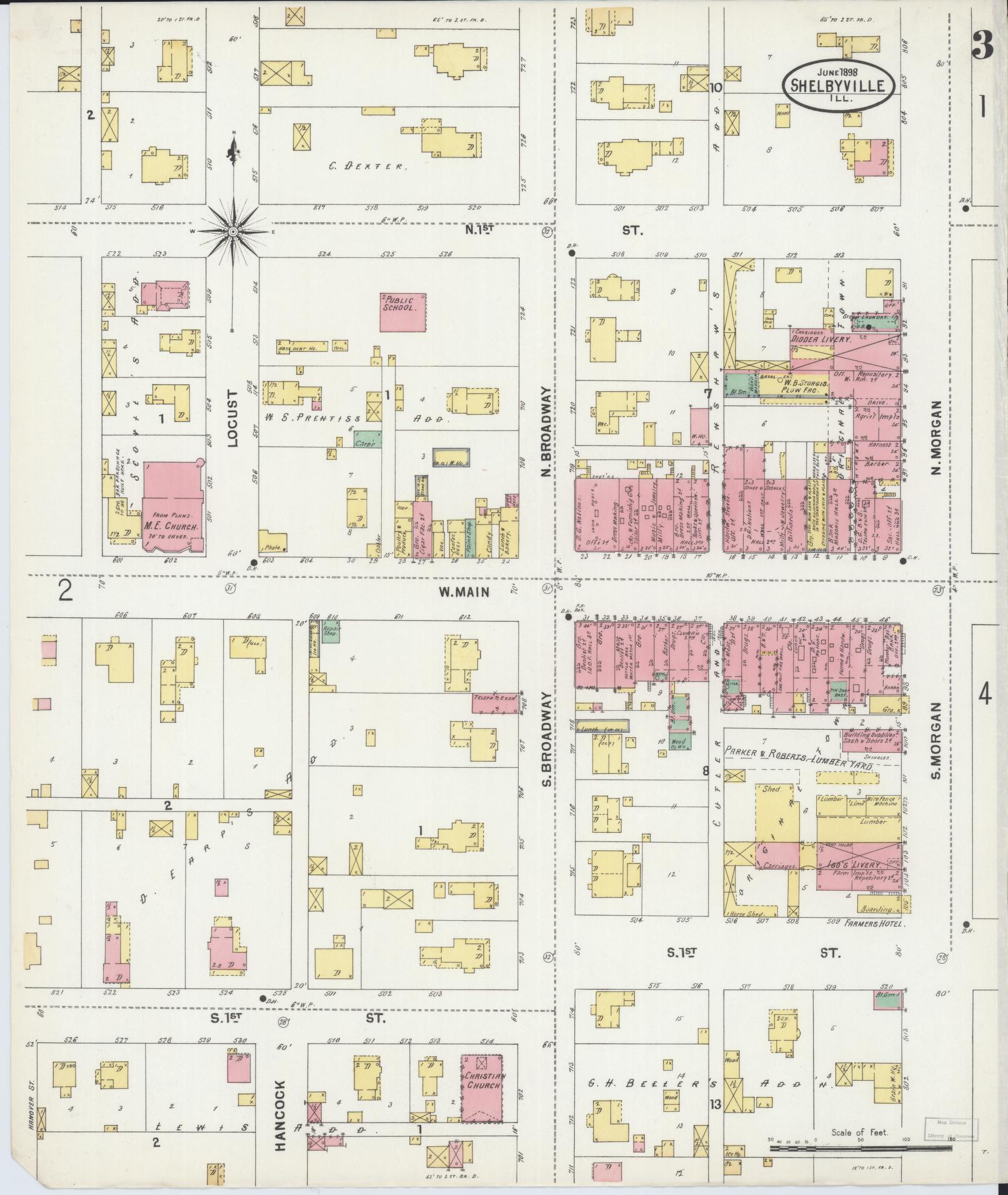 Sanborn Fire Insurance Map from Shelbyville, Shelby County, Illinois (1898), Sheet #0003 - Complete Map Set gallery image, historic Sanborn map, vintage wall art, Illinois Illinois