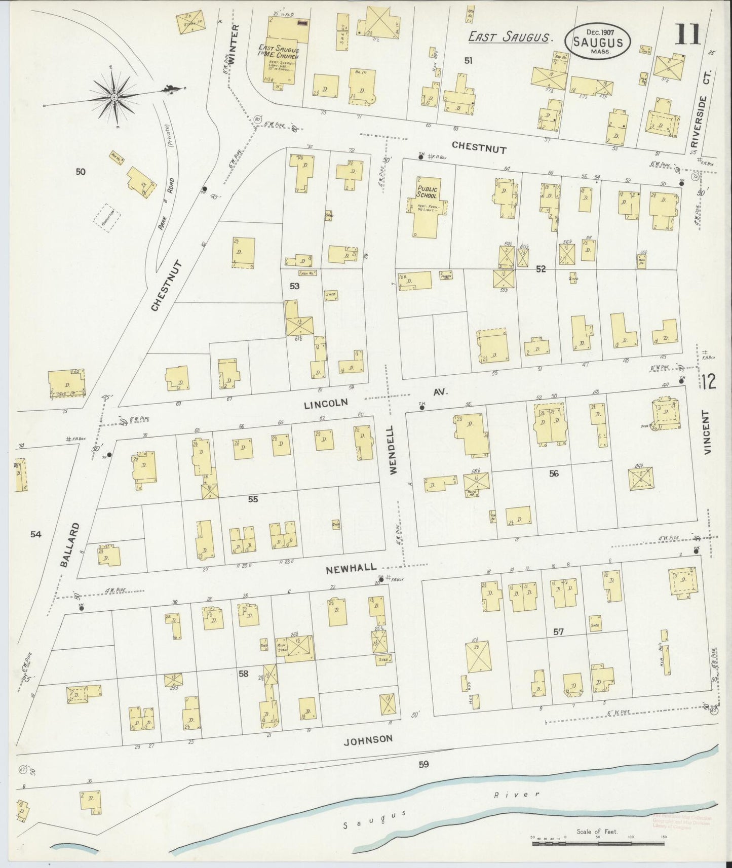 Sanborn Fire Insurance Map from Saugus, Essex County, Massachusetts (1907), Sheet #0011 - Complete Map Set gallery image, historic Sanborn map, vintage wall art, Massachusetts Massachusetts