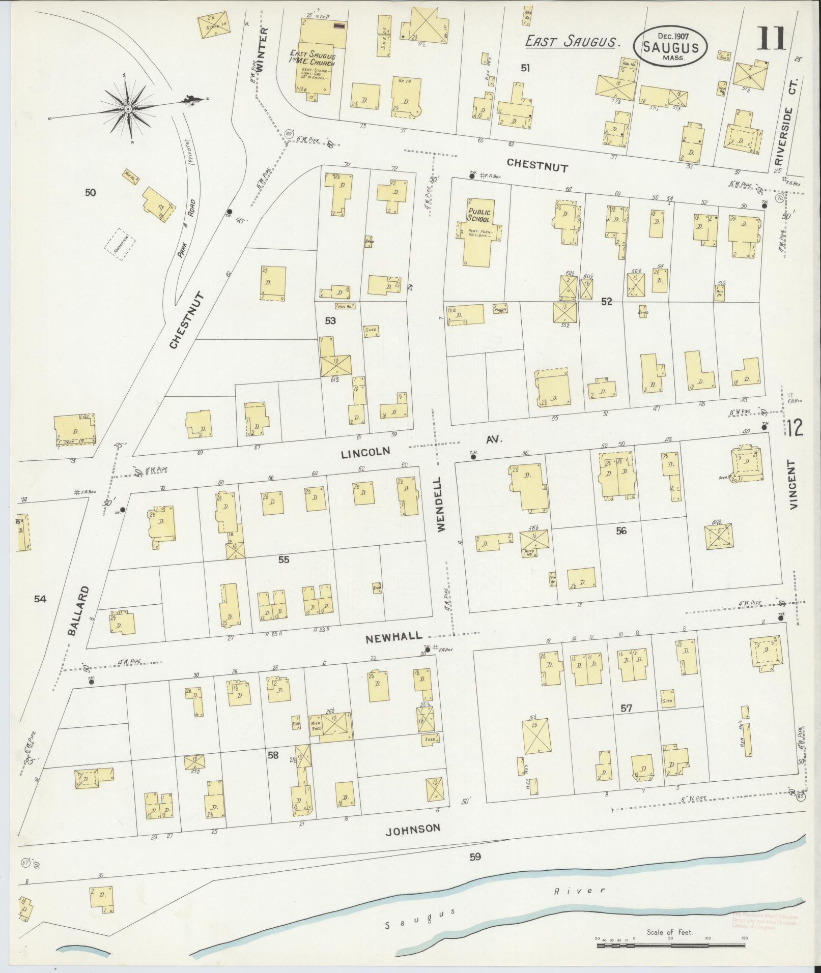 Sanborn Fire Insurance Map from Saugus, Essex County, Massachusetts (1907), Sheet #0011 - Complete Map Set gallery image, historic Sanborn map, vintage wall art, Massachusetts Massachusetts