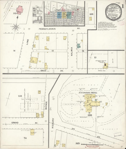Sanborn Fire Insurance Map from Escondido, San Diego County, California (1892), Sheet #0001 - Complete Map Set gallery image, historic Sanborn map, vintage wall art, California California