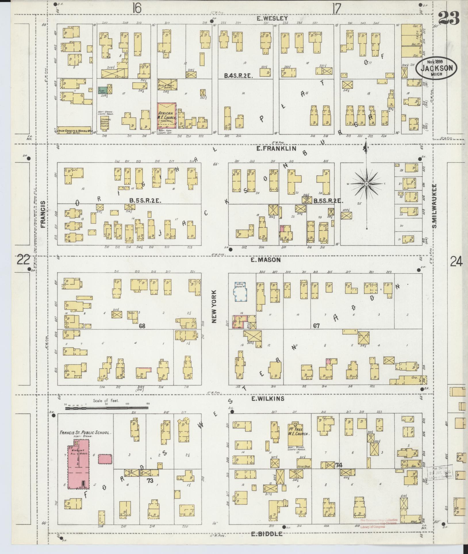 Sanborn Fire Insurance Map from Jackson, Jackson County, Michigan (1899), Sheet #0023 - Complete Map Set gallery image, historic Sanborn map, vintage wall art, Michigan Michigan