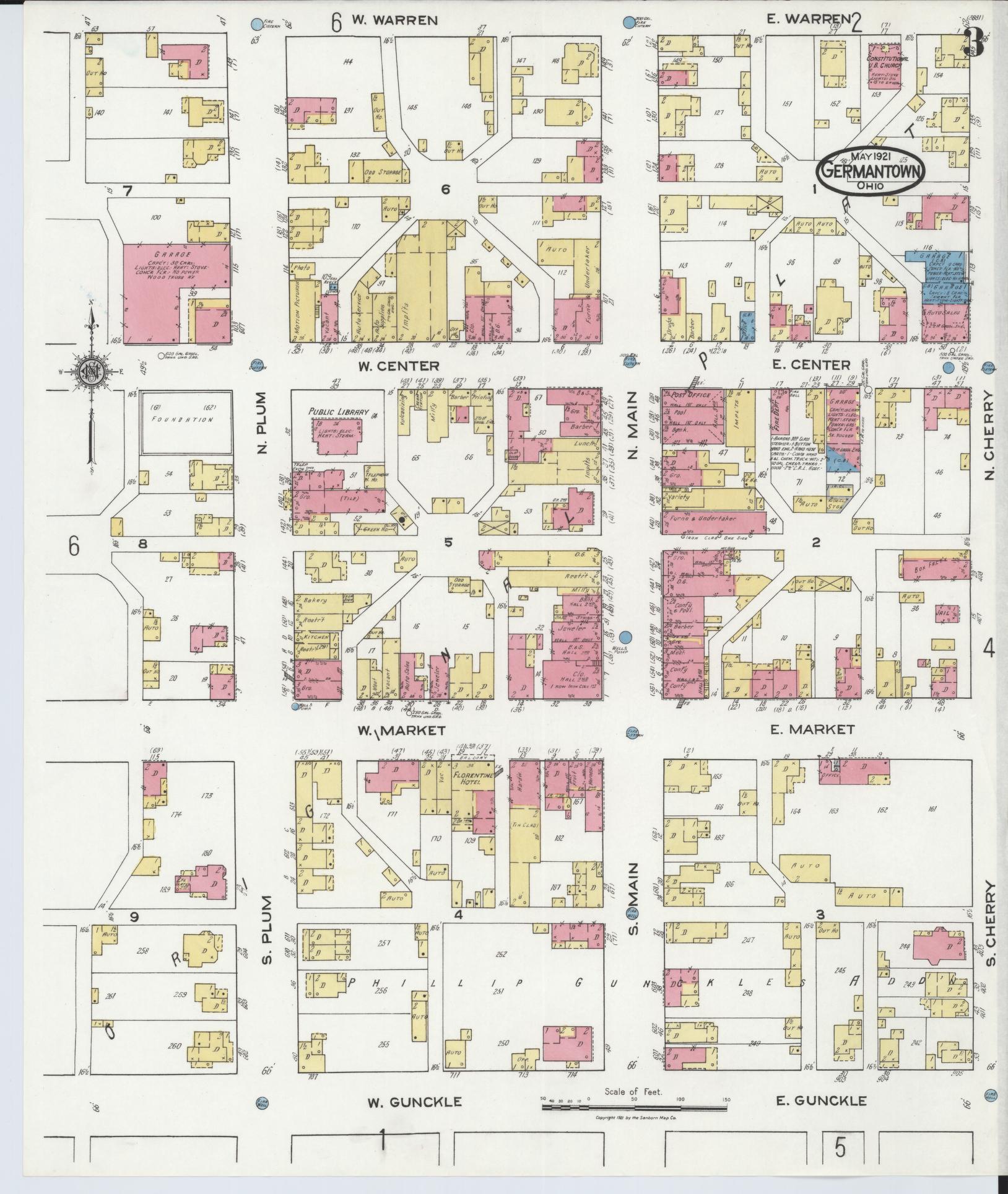 Sanborn Fire Insurance Map from Germantown, Montgomery County, Ohio (1921), Sheet #0003 - Complete Map Set gallery image, historic Sanborn map, vintage wall art, Ohio Ohio