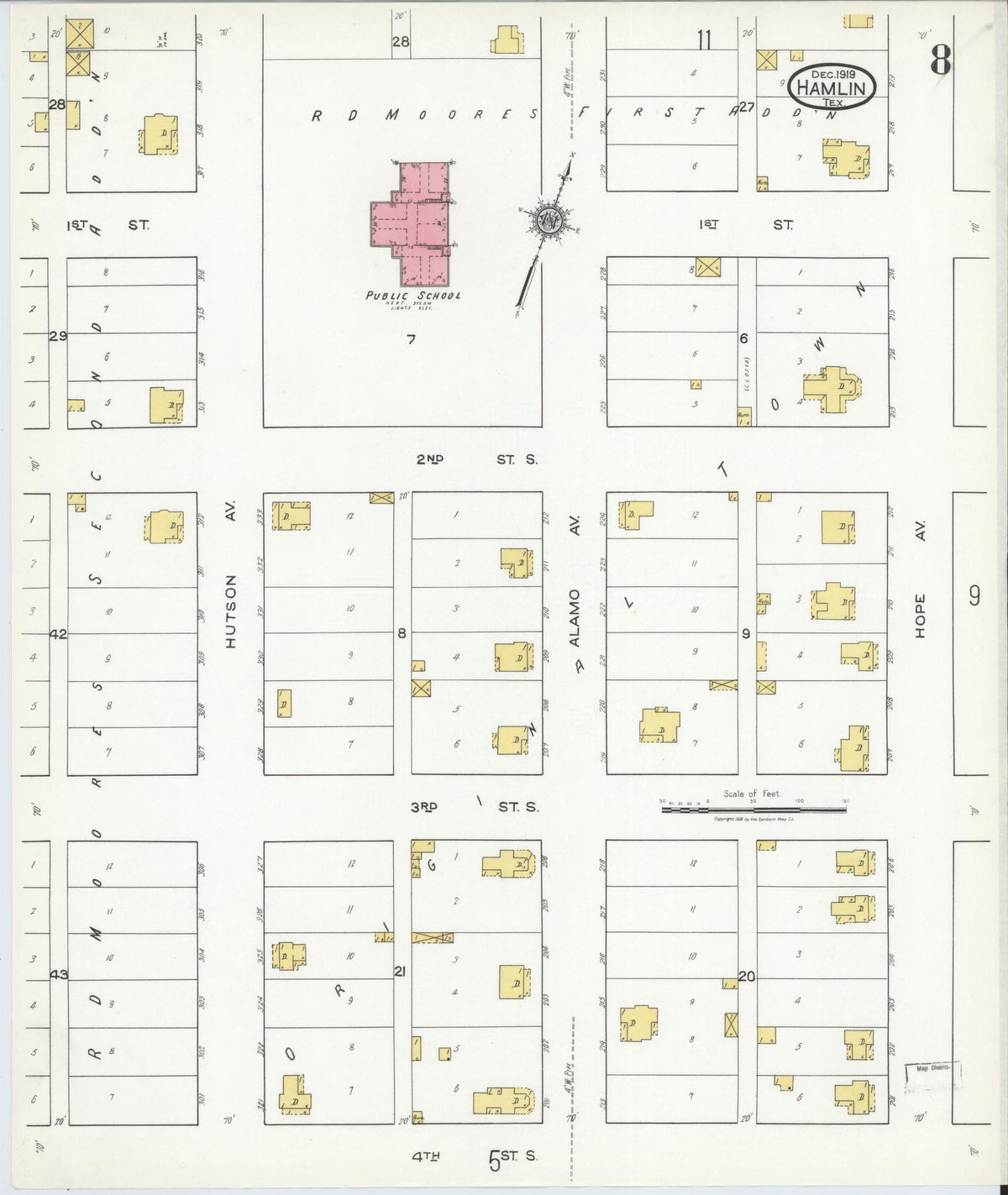 Sanborn Fire Insurance Map from Hamlin, Jones County, Texas (1919), Sheet #0008 - Historic Sanborn Fire Insurance Map Print, vintage old map wall art, antique decor, genealogy gift, Texas Texas map