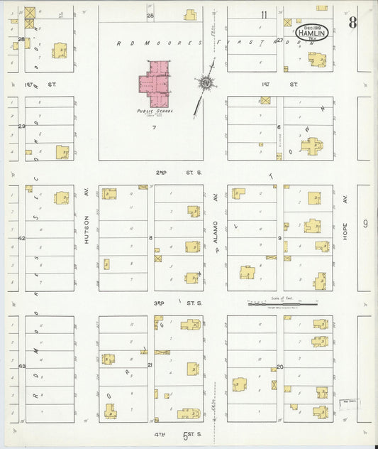 Sanborn Fire Insurance Map from Hamlin, Jones County, Texas (1919), Sheet #0008 - Historic Sanborn Fire Insurance Map Print, vintage old map wall art, antique decor, genealogy gift, Texas Texas map