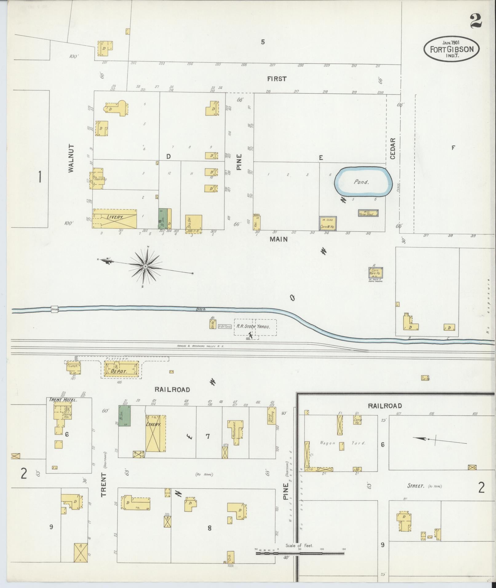Sanborn Fire Insurance Map from Fort Gibson, Muskogee County, Oklahoma (1901), Sheet #0002 - Historic Sanborn Fire Insurance Map Print, vintage old map wall art, antique decor, genealogy gift, Oklahoma Oklahoma map