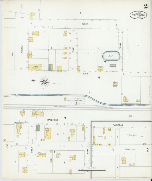 Sanborn Fire Insurance Map from Fort Gibson, Muskogee County, Oklahoma (1901), Sheet #0002 - Historic Sanborn Fire Insurance Map Print, vintage old map wall art, antique decor, genealogy gift, Oklahoma Oklahoma map