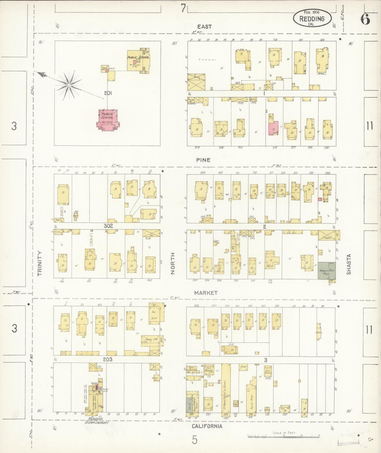 Sanborn Fire Insurance Map from Redding, Shasta County, California (1904), Sheet #0006 - Complete Map Set gallery image, historic Sanborn map, vintage wall art, California California