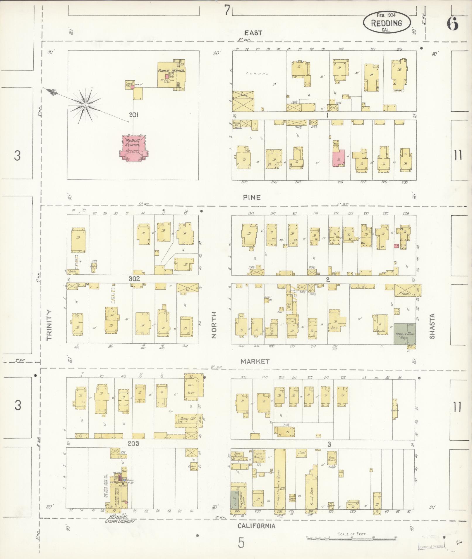 Sanborn Fire Insurance Map from Redding, Shasta County, California (1904), Sheet #0006 - Complete Map Set gallery image, historic Sanborn map, vintage wall art, California California