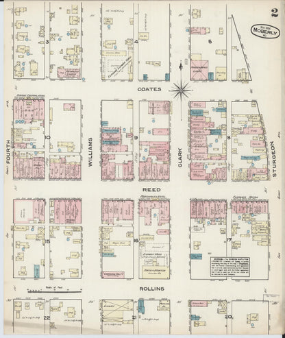 Sanborn Fire Insurance Map from Moberly, Randolph County, Missouri (1884), Sheet #0002 - Historic Sanborn Fire Insurance Map Print, vintage old map wall art, antique decor, genealogy gift, Missouri Missouri map