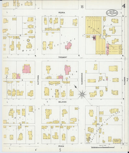 Sanborn Fire Insurance Map from Lincoln, Logan County, Illinois (1902), Sheet #0004 - Historic Sanborn Fire Insurance Map Print, vintage old map wall art, antique decor, genealogy gift, Illinois Illinois map
