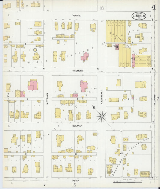 Sanborn Fire Insurance Map from Lincoln, Logan County, Illinois (1902), Sheet #0004 - Historic Sanborn Fire Insurance Map Print, vintage old map wall art, antique decor, genealogy gift, Illinois Illinois map