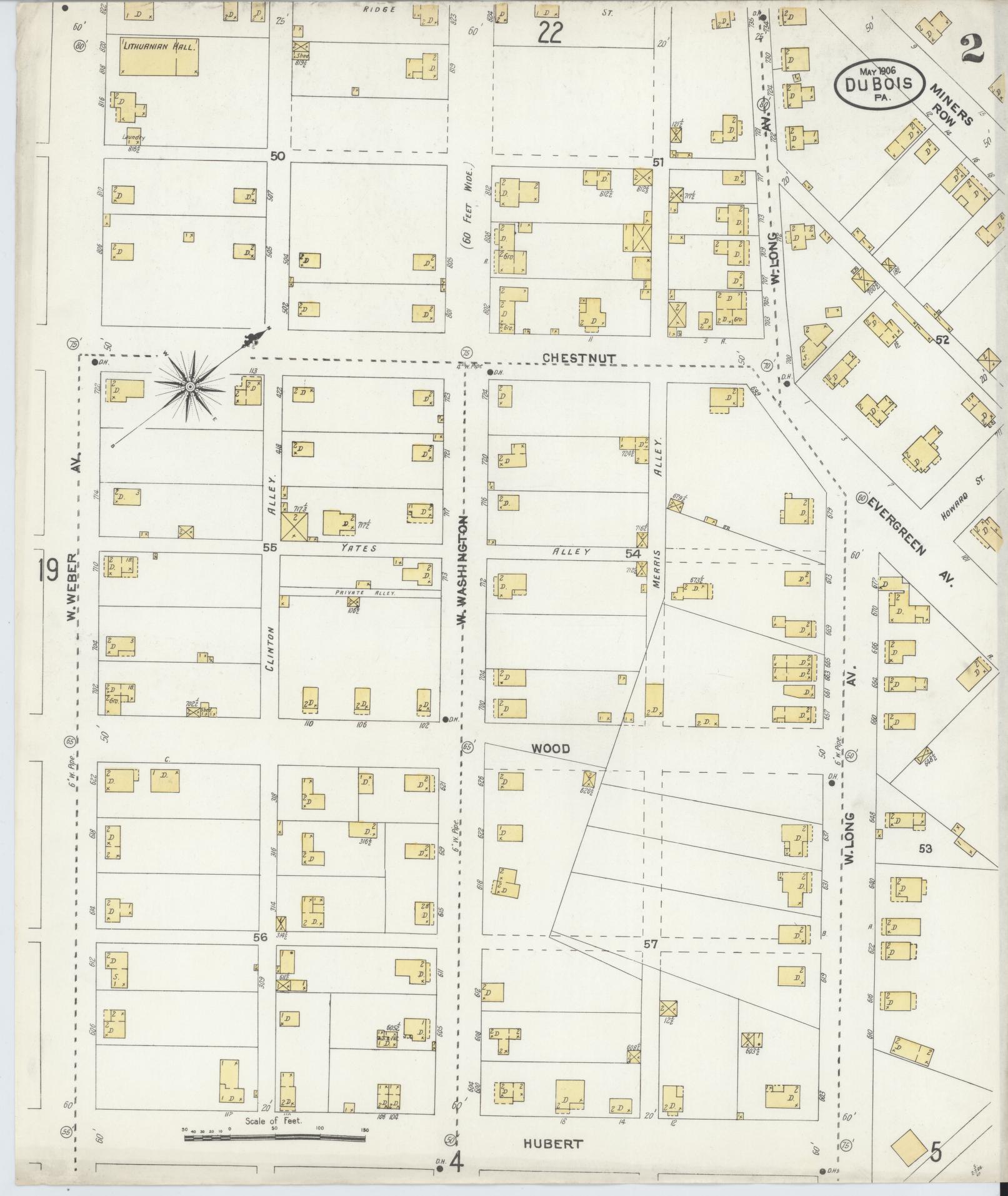 Sanborn Fire Insurance Map from Du Bois, Clearfield County, Pennsylvania (1906), Sheet #0002 - Historic Sanborn Fire Insurance Map Print, vintage old map wall art, antique decor, genealogy gift, Pennsylvania Pennsylvania map