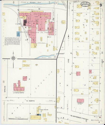 Sanborn Fire Insurance Map from Morris, Grundy County, Illinois (1916), Sheet #0009 - Complete Map Set gallery image, historic Sanborn map, vintage wall art, Illinois Illinois
