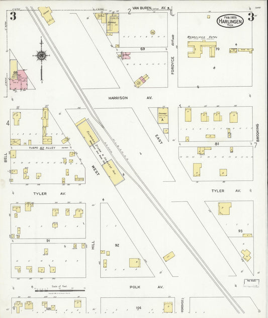 Sanborn Fire Insurance Map from Harlingen, Cameron County, Texas (1925), Sheet #0003 - Historic Sanborn Fire Insurance Map Print, vintage old map wall art, antique decor, genealogy gift, Texas Texas map