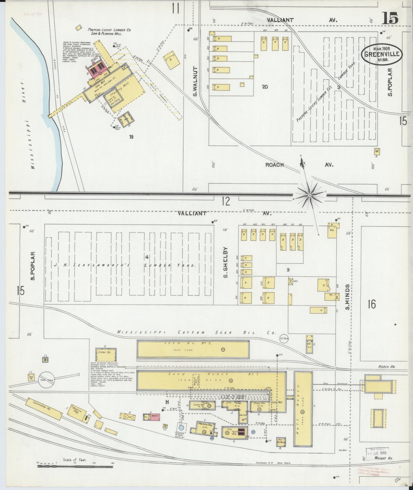 Sanborn Fire Insurance Map from Greenville, Washington County, Mississippi (1905), Sheet #0015 - Complete Map Set gallery image, historic Sanborn map, vintage wall art, Mississippi Mississippi