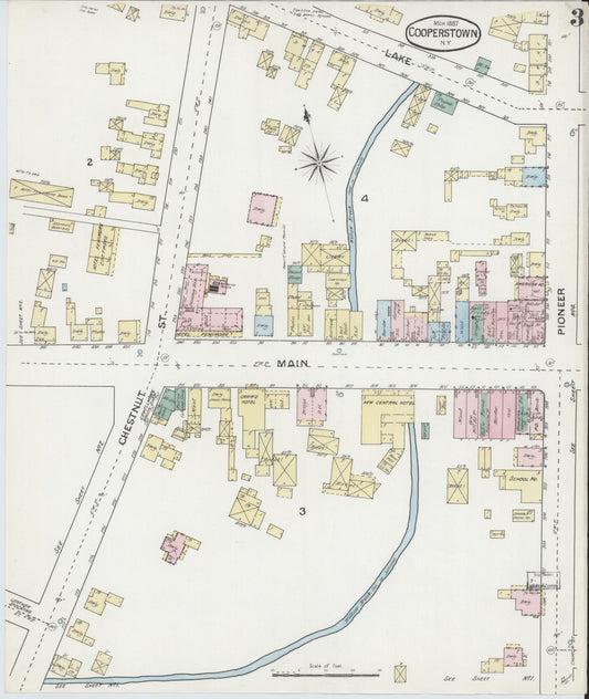 Sanborn Fire Insurance Map from Cooperstown, Otsego County, New York (1887), Sheet #0003 - Historic Sanborn Fire Insurance Map Print, vintage old map wall art, antique decor, genealogy gift, New York New York map