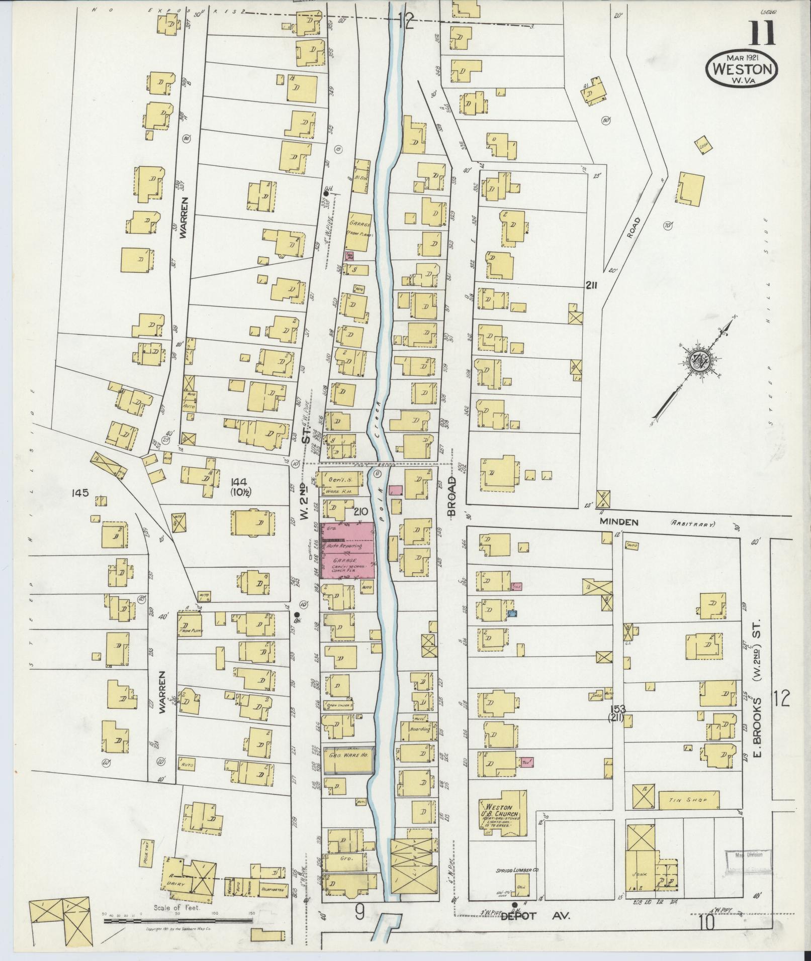Sanborn Fire Insurance Map from Weston, Lewis County, West Virginia (1921), Sheet #0011 - Complete Map Set gallery image, historic Sanborn map, vintage wall art, West Virginia West Virginia