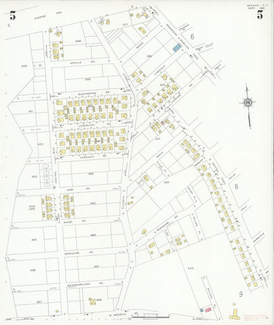 Sanborn Fire Insurance Map from Merrick, Nassau County, New York (1935), Sheet #0005 - Historic Sanborn Fire Insurance Map Print, vintage old map wall art, antique decor, genealogy gift, New York New York map